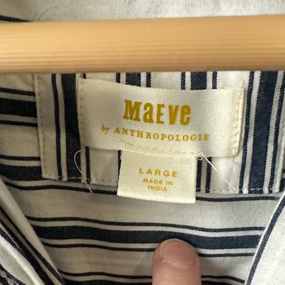 Maeve by Anthropologie -Navy Blue and White Striped Button Down Shirt - Picture 2 of 7